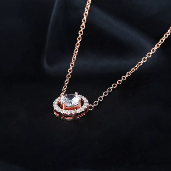 Sparkling Halo CZ Rose Gold Necklace - Picture 4 of 6